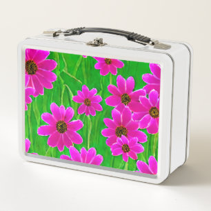 Bright Green and Pink Flower Pattern  Metal Lunch Box