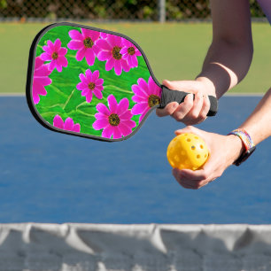 Bright Green and Pink Flower Pattern Pickleball Paddle