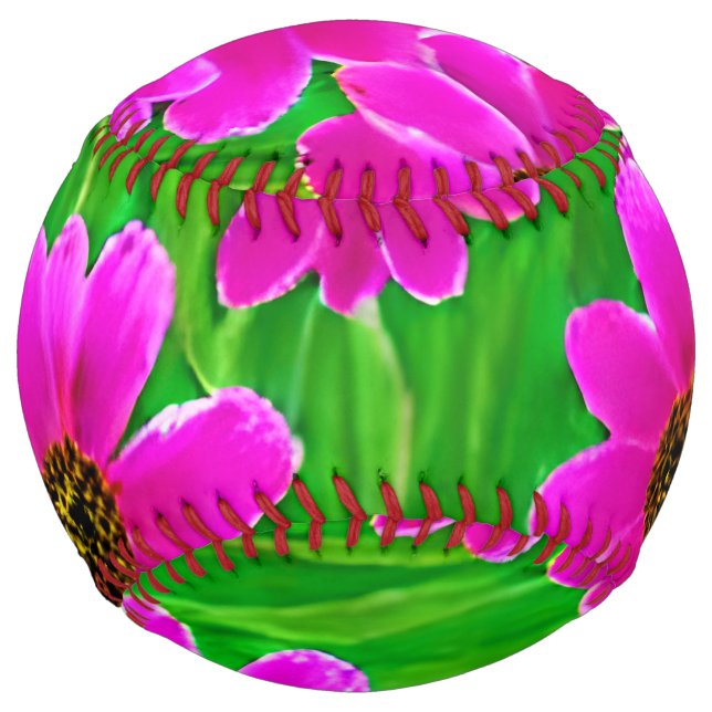 Bright Green and Pink Flower Pattern  Softball (Front)