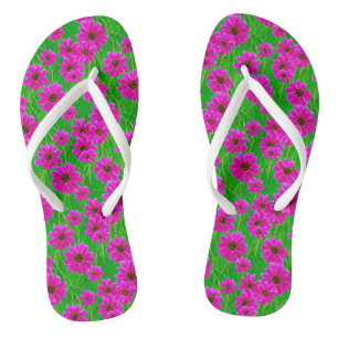 Bright Green and Pink Flower Pattern  Thongs