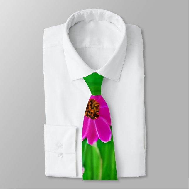 Bright Green and Pink Flower Pattern  Tie (Tied)