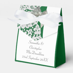 Bright green and white damask lace wedding favour box