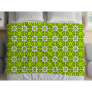 Bright green and white floral patterned fleece blanket
