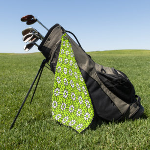 Bright green and white floral patterned golf towel