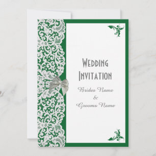 Bright green and white lace  traditional wedding invitation