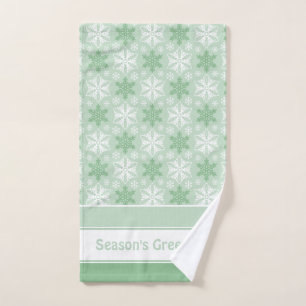 Bright Green and Winter White Snowflake Pattern Bath Towel Set
