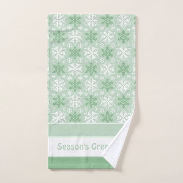 Bright Green and Winter White Snowflake Pattern Bath Towel Set (Hand Towel)