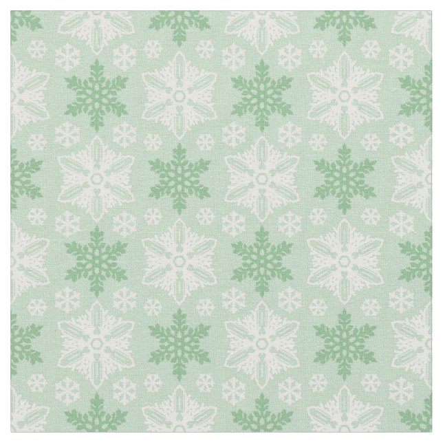 Bright Green and Winter White Snowflake Pattern Fabric (Close Up)