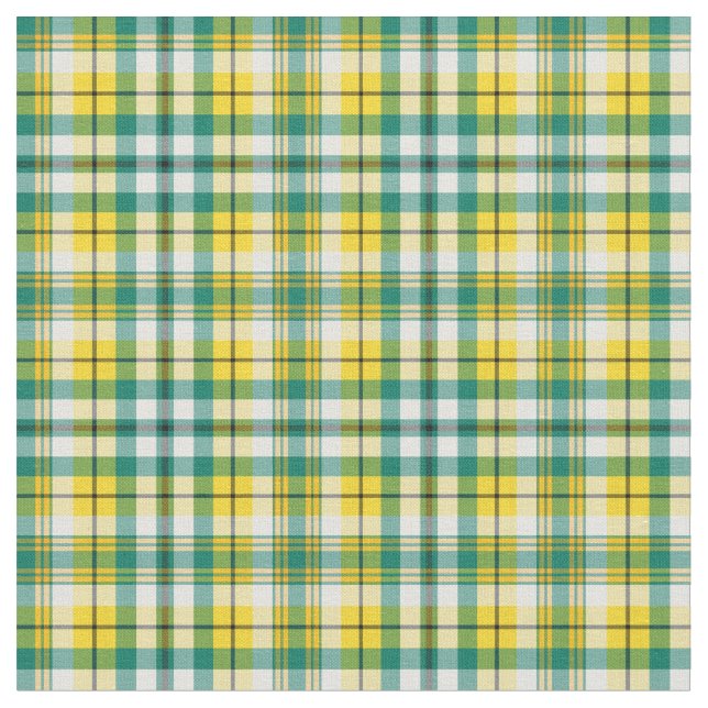 Bright Green and Yellow Gold Sporty Plaid Fabric (Close Up)