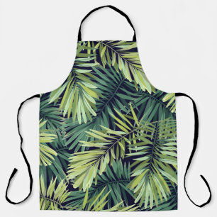 Bright green background with tropical plants. Seam Apron