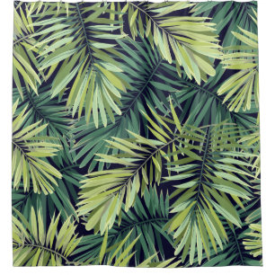 Bright green background with tropical plants. Seam Shower Curtain