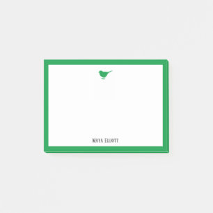 Bright Green Bird and Border w/ White & Name Post-it Notes