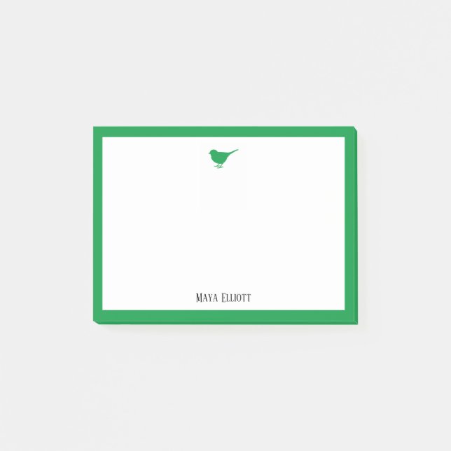 Bright Green Bird and Border w/ White & Name Post-it Notes (Front)