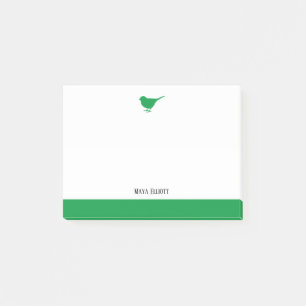 Bright Green Bird & Border on White w/ Name Post-it Notes