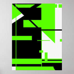 Bright Green, Black on White Geometric Abstract Poster