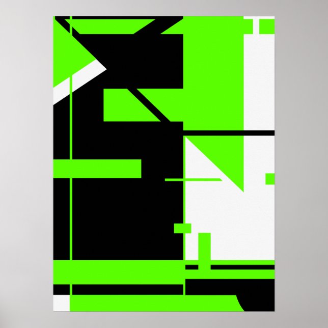 Bright Green, Black on White Geometric Abstract Poster (Front)