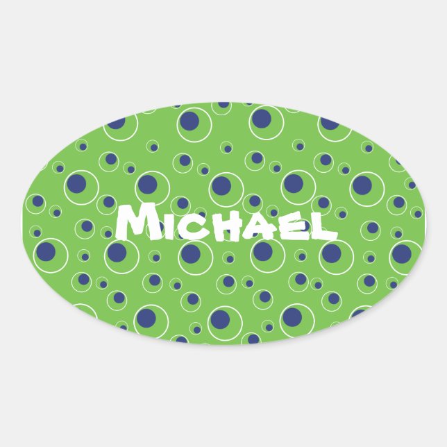 Bright Green Blue Circles Pattern Cute Stickers (Front)