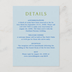 Bright Green Blue Simple Monogram Wedding Details Enclosure Card