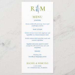 Bright Green Blue Simple Monogram Wedding Menu