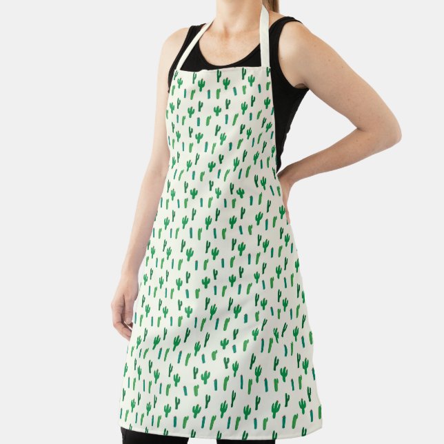 Bright Green Cactus Pattern Apron (Insitu)