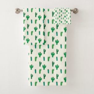Bright Green Cactus Pattern Bath Towel Set