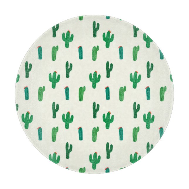 Bright Green Cactus Pattern Cutting Board (Front)