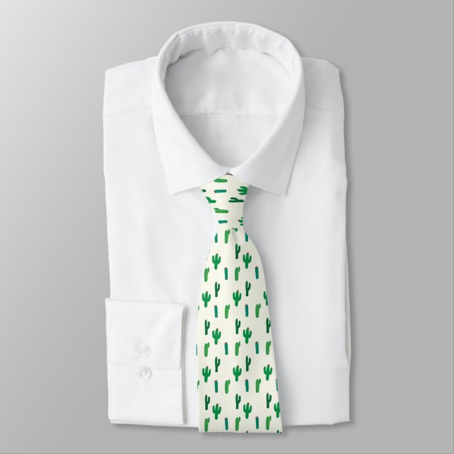 Bright Green Cactus Pattern Tie (Tied)