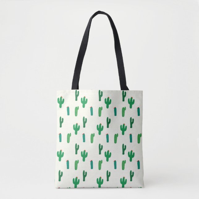 Bright Green Cactus Pattern Tote Bag (Front)