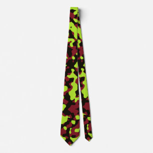 Bright Green Camouflage in Deep Red and Dark Brown Tie