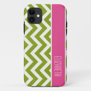 Bright Green Chevron, Pink Stripe iPhone 11 Case