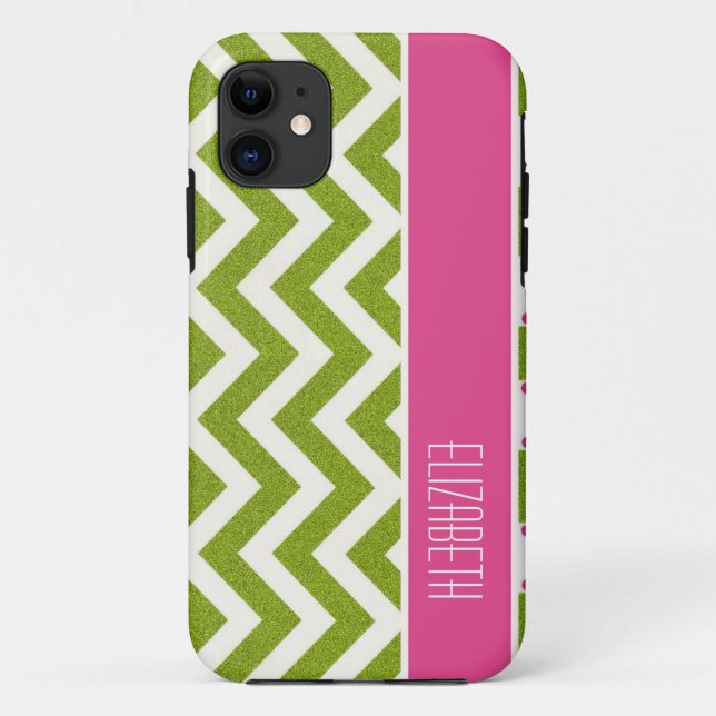 Bright Green Chevron, Pink Stripe Case-Mate iPhone Case (Back)