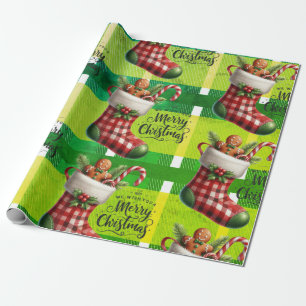 Bright Green Christmas Plaid Holiday Gingerbread Wrapping Paper