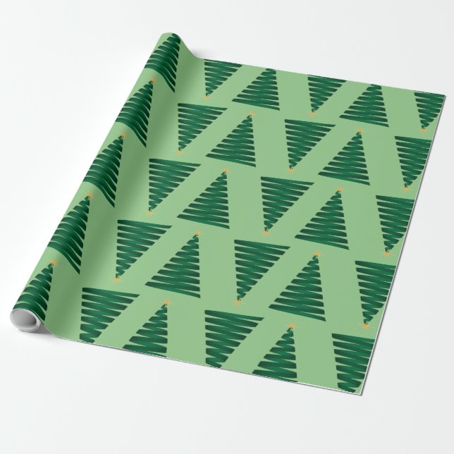 Bright Green Christmas Tree Design Wrapping Paper (Unrolled)
