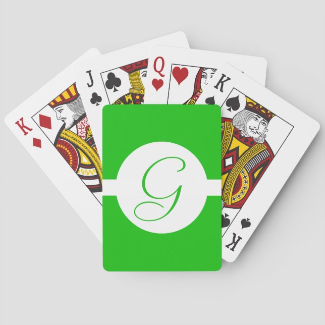 Bright Green Circle Monogram Playing Cards (Back)