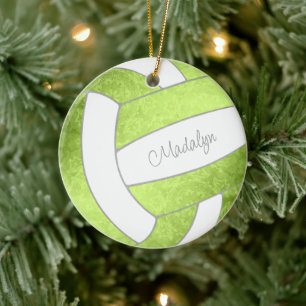 bright green custom name keepsake volleyball ceramic ornament