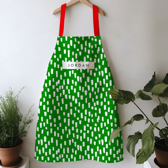 Bright Green Dashing Apron (Dashing green and white personalized apron.)
