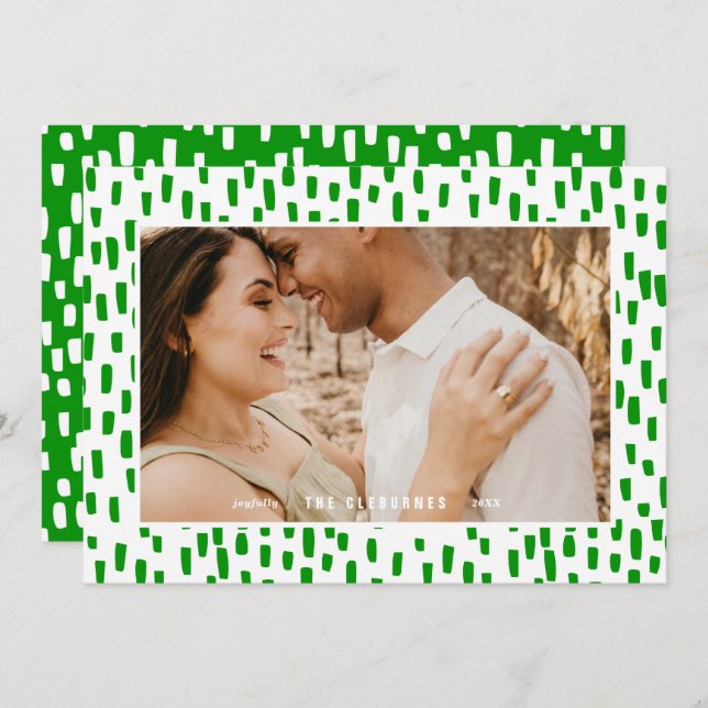 Bright Green Dashing Photo Frame Holiday Card (Front/Back)