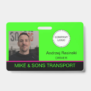 Bright Green Employee Photo and Company Logo Name ID Badge