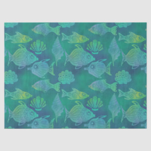 Bright Green Fish and Shell Decoupage Tissue Paper