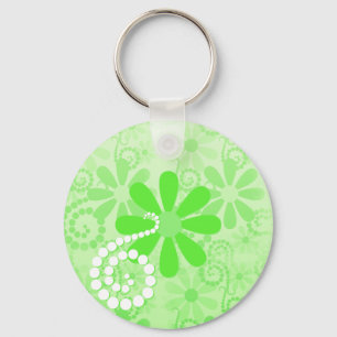 Bright Green Floral Cute Retro Daisy Flowers Key Ring