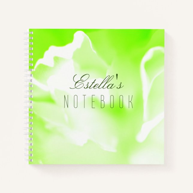 Bright Green Floral Print Spiral Notebook (Front)