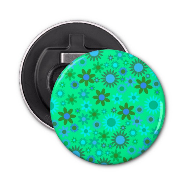 Bright Green Flower Power Pattern Bottle Opener (Front)
