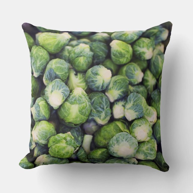 Bright Green Fresh Brussels Sprouts Cushion (Front)