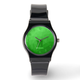 Bright green geometric mesh pattern Monogram Watch
