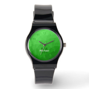 Bright green geometric mesh pattern Monogram Watch