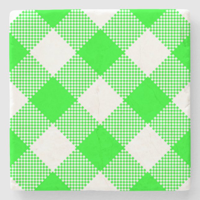 Bright Green Gingham Checked Square Coaster (Front)