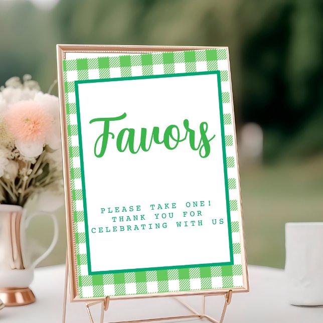 Bright Green Gingham Favours  Table Number (Bright Green Gingham Favors Table Number)