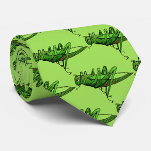 Bright Green Grasshopper Insect Cartoon Tie