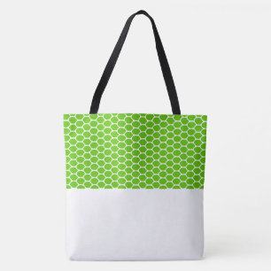 Bright Green Honeycomb Pattern White Colour Block Tote Bag