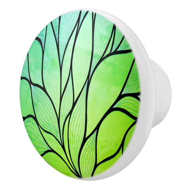 Bright Green Hues Creative Leave Pattern  Ceramic Knob (Right)
